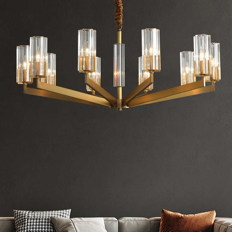 Modern Luxury Copper Crystal Pendant Light Chandelier Adjustable Height for Indoor Hotel or Wedding Decoration