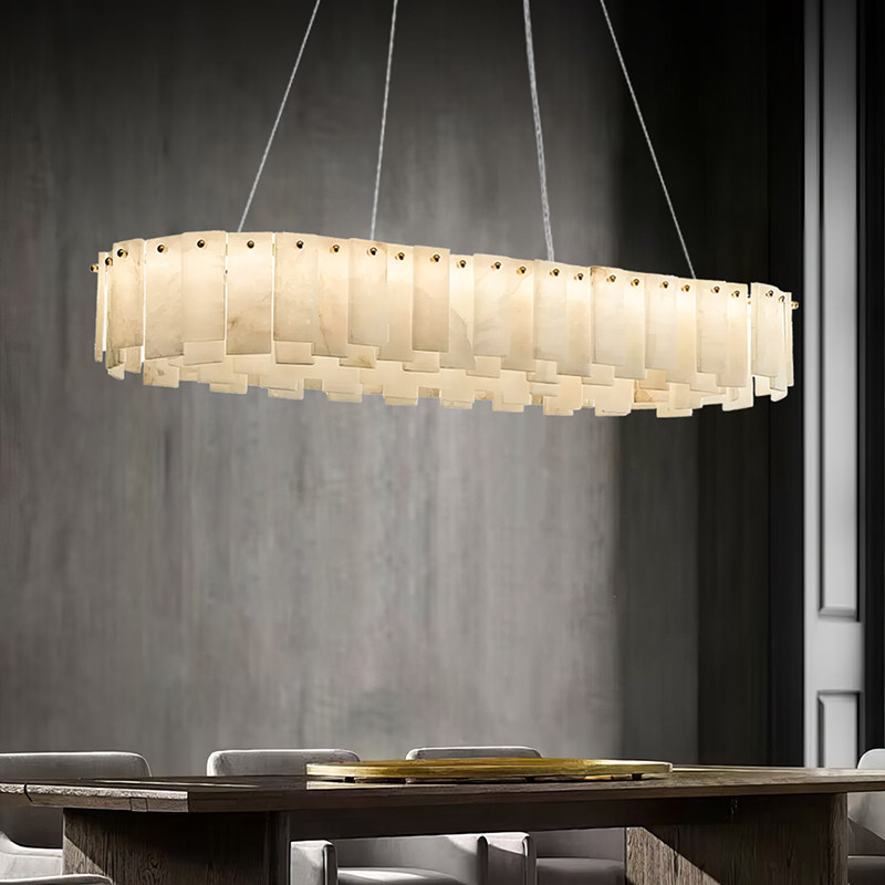 Long Pendant Light Home Decoration Light Hotel Luxury Villa Hall Copper Alabaster Chandelier For Restauran