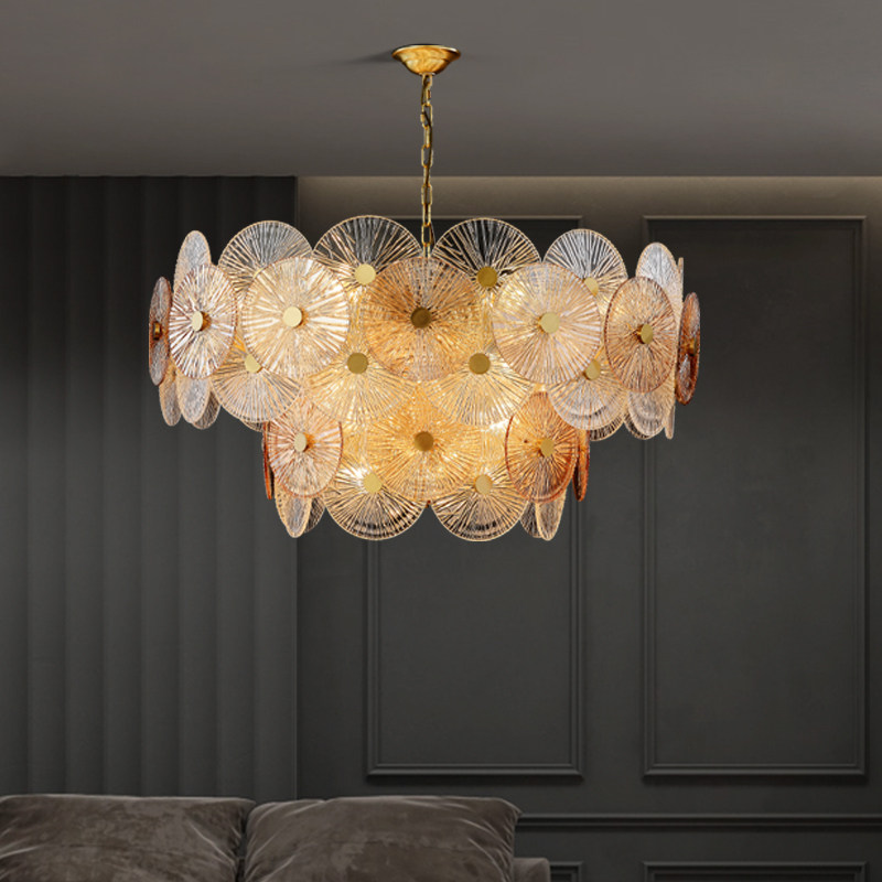 Chandelier Gold Rectangle Pendant Lamp Postmodern Home Round Light Fixture for Living Dining Room
