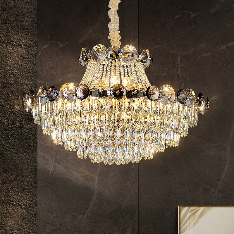 Luxury Square Crystal Steel E12 Chandeliers for Hotel and Villa Customized LED Luminaires with Middle Size