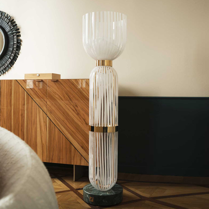 Luxurious Marble Gourd String Decorative Glass LED Hotel Reception Desk Villa Living Room Designer Art Floor Lamp