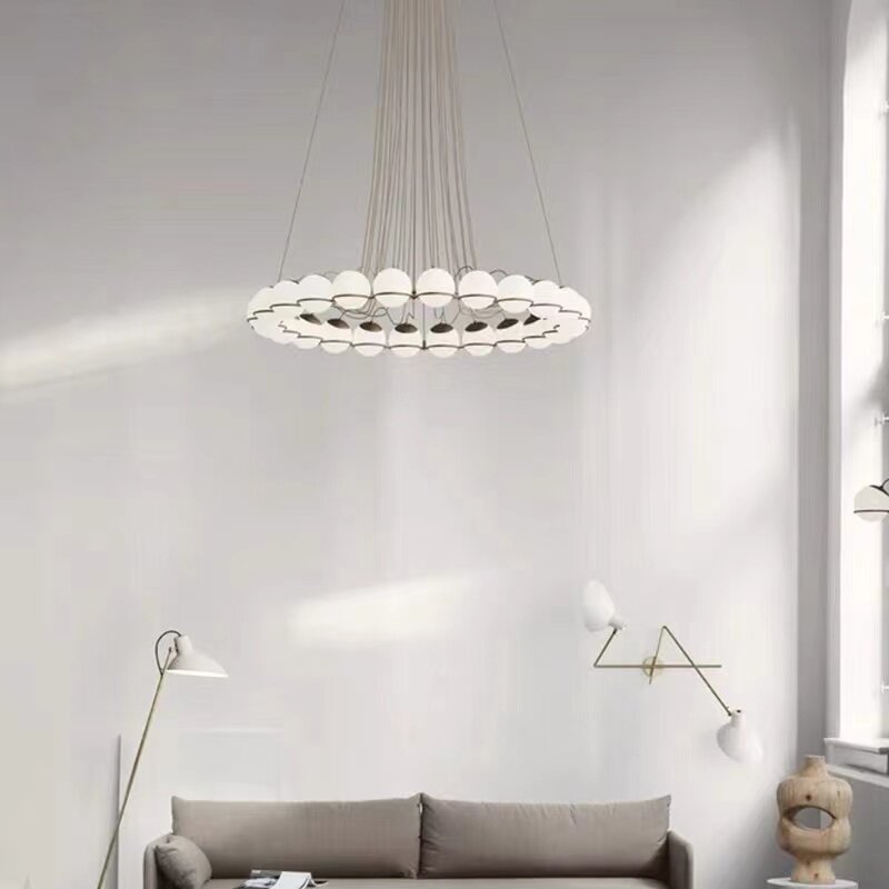 Simple Modern Nordic Art Ring Glass Ball Chandelier Living Room Bedroom Villa Loft Hotel Bar-Large Iron Lamp Hanging