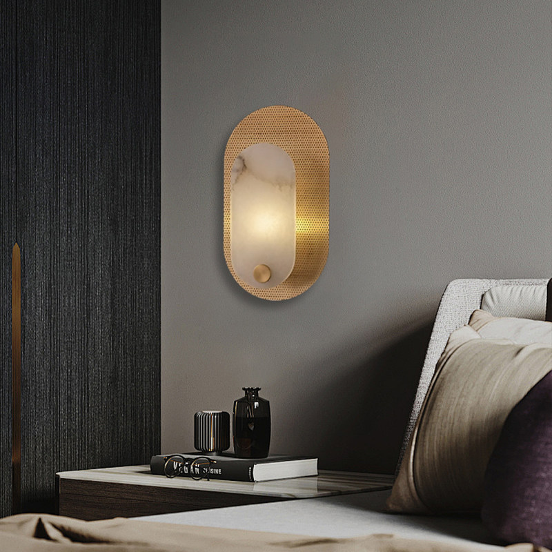 ART DECO Round Iron Marble Shade E14 Decorative Wall Lamp for Bedroom Villa Living Room Lighting