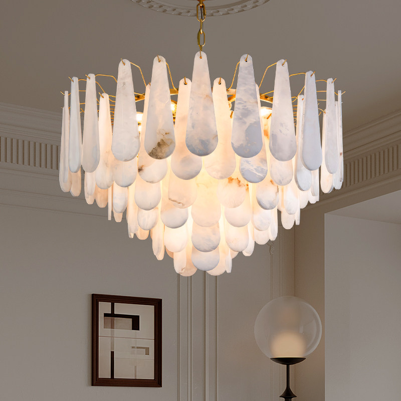 Modern White Glass Crystal Metal Chandelierde Signed for Living Room, Dining Room, Bedroom or Villa.
