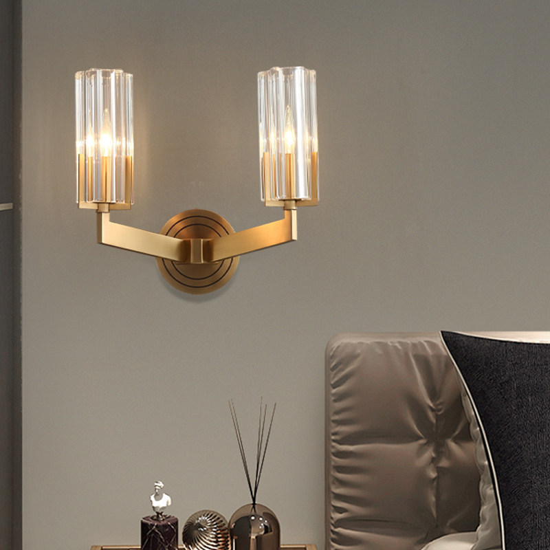 Classic Style Hand Dying Antique Brass Finish Single Holder Glass Wall Sconce Light Corridor Bedside Wall Lamp