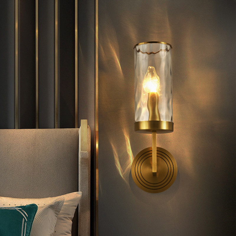 Classic Style Hand Dying Antique Brass Finish Single Holder Glass Wall Sconce Light Corridor Bedside Wall Lamp