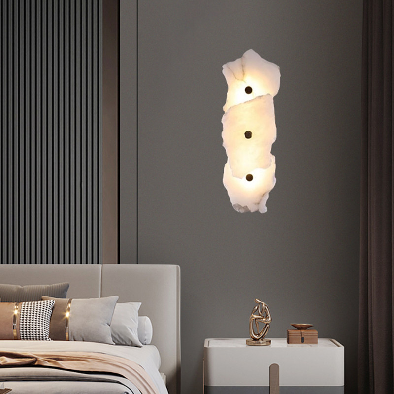 Luxury Post-modern Marble Simple Hotel Living Room Bedroom Bedside Lamp Corridor Splicing Marble Long Wall Lamp