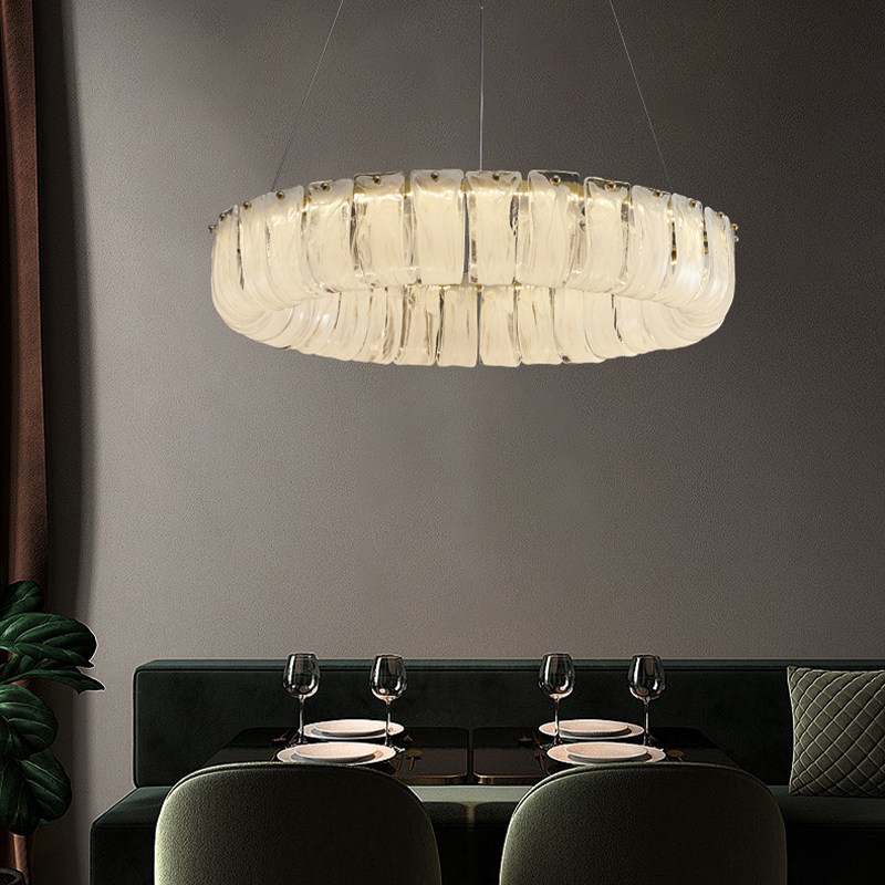 New Design Warm White Nordic Dining Room Long Strip Ring Led Glass Chandelier Pendant Light for Living Room
