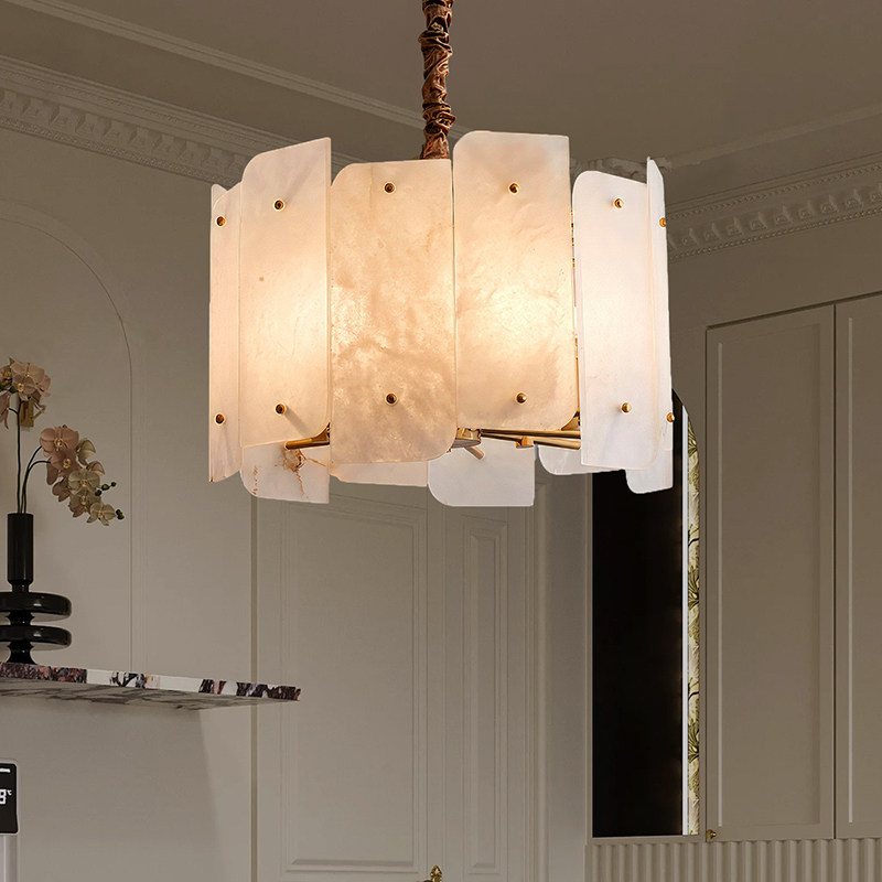 High-End All-Copper Alabaster Chandelier Customized Marble Pendant Lighting for Dining Room