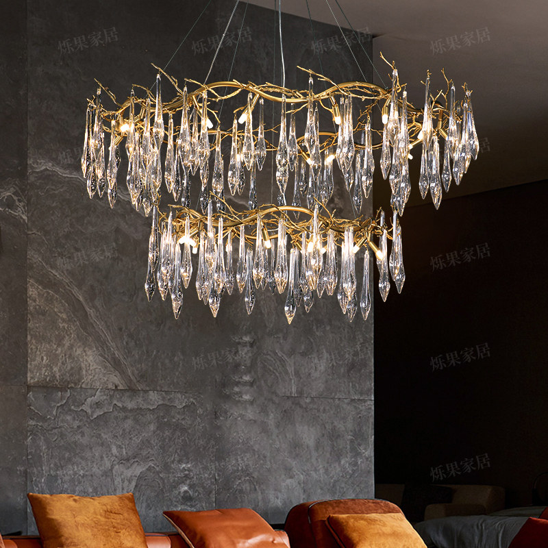 Modern Style Indoor Living & Dining Rooms Gold Color Glass Chandelier with LED and Aluminum+Glass Construction