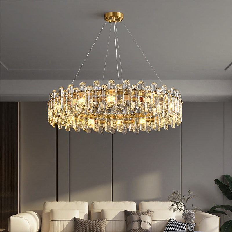 Modern Designer Round Hanging Lights Living Room Crystal Chandeliers with Adjustable Height Gold Finish 220V Ceiling Mount