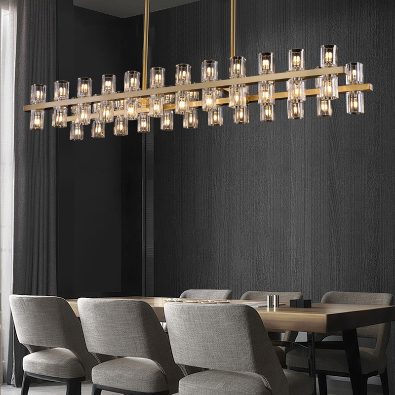 Postmodern Light Luxury American Simple Gold Crystal Adjustable Height LED Chandelier Middle Size Dimmable Living Room Bedroom