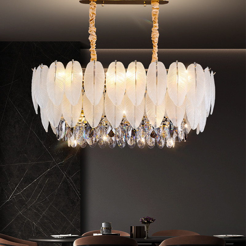 French Cream Style PM Chandelier Light Luxury Gold Feather Crystal for High Ceiling Iron for Villa Living Bedroom Room Lighting