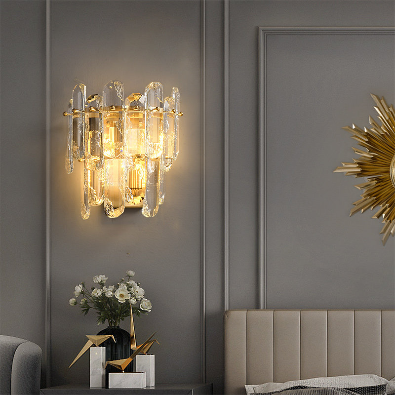 Modern minimalist bedroom bedside wall lamp, luxurious master bedroom corridor lamp, French-style background wall crystal lamp