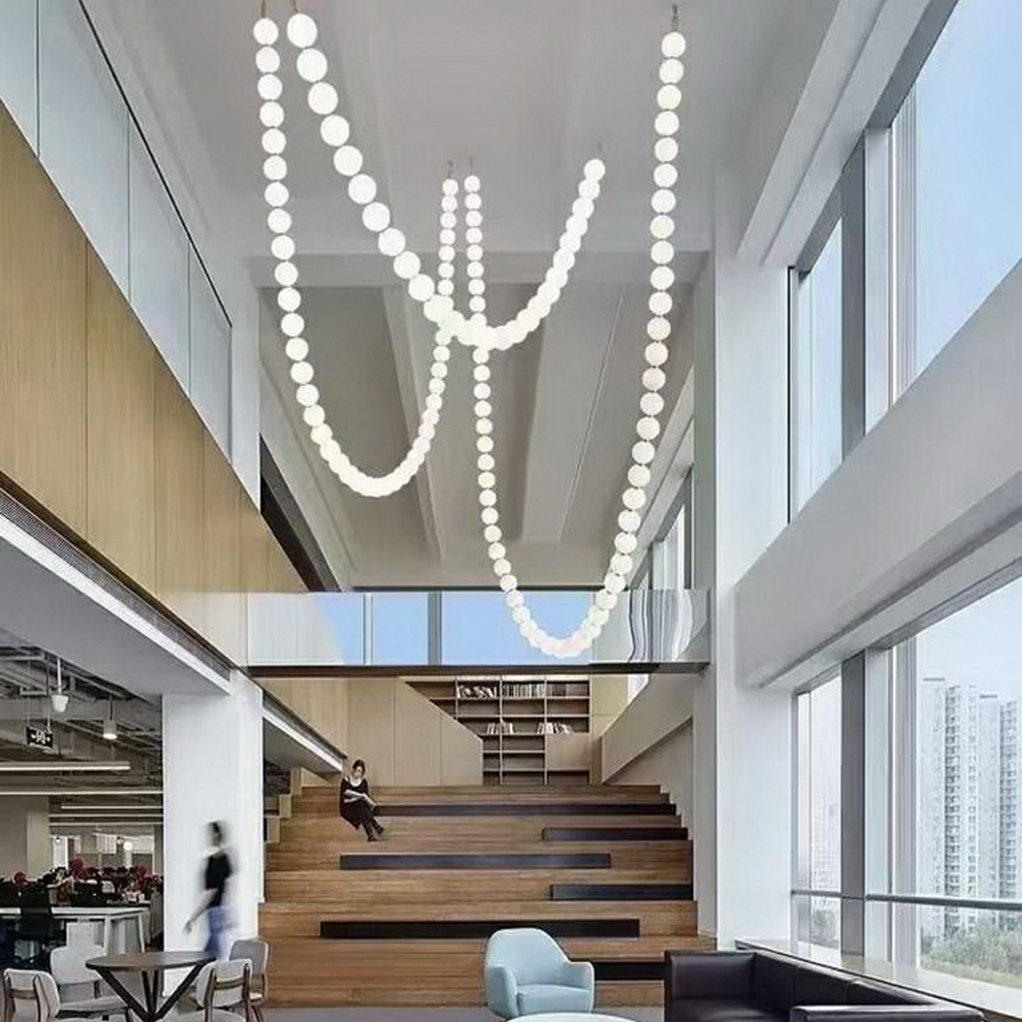 Custom Residential Decoration Pendant Light Large Hotel Lobby Modern LED Acrylic Long Chandelier