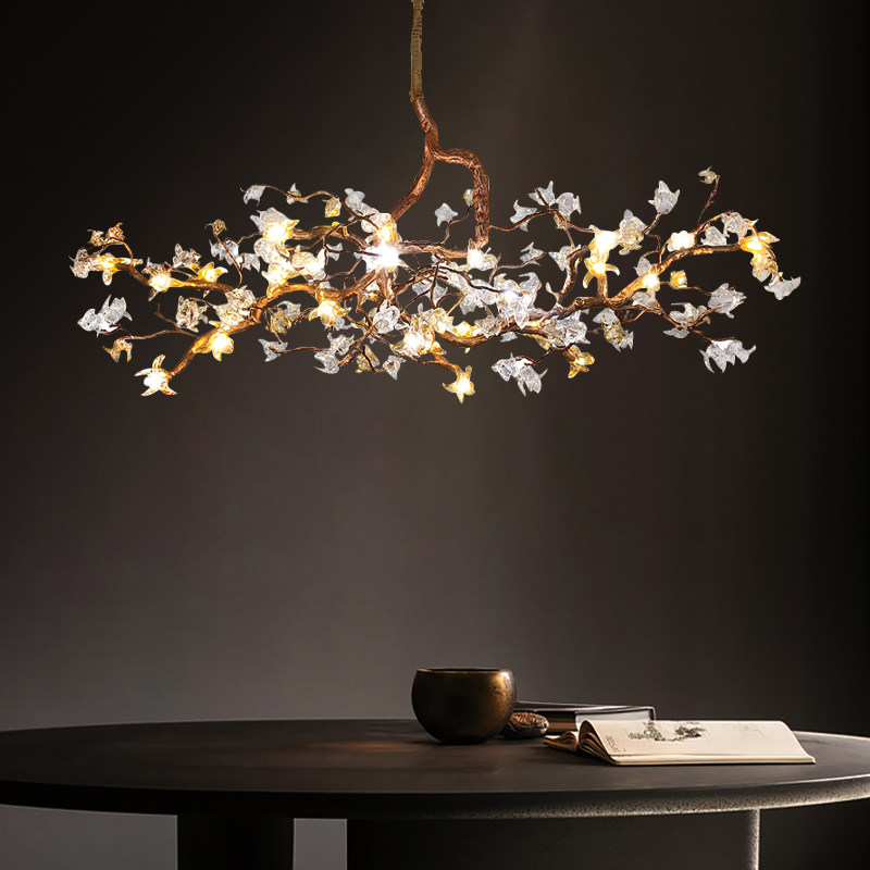 Modern Tree Branch Gold Farmhouse Chandeliers Dining Room Rectangular Glass Flower Luxury Art Deco Pendant Light for Living Room