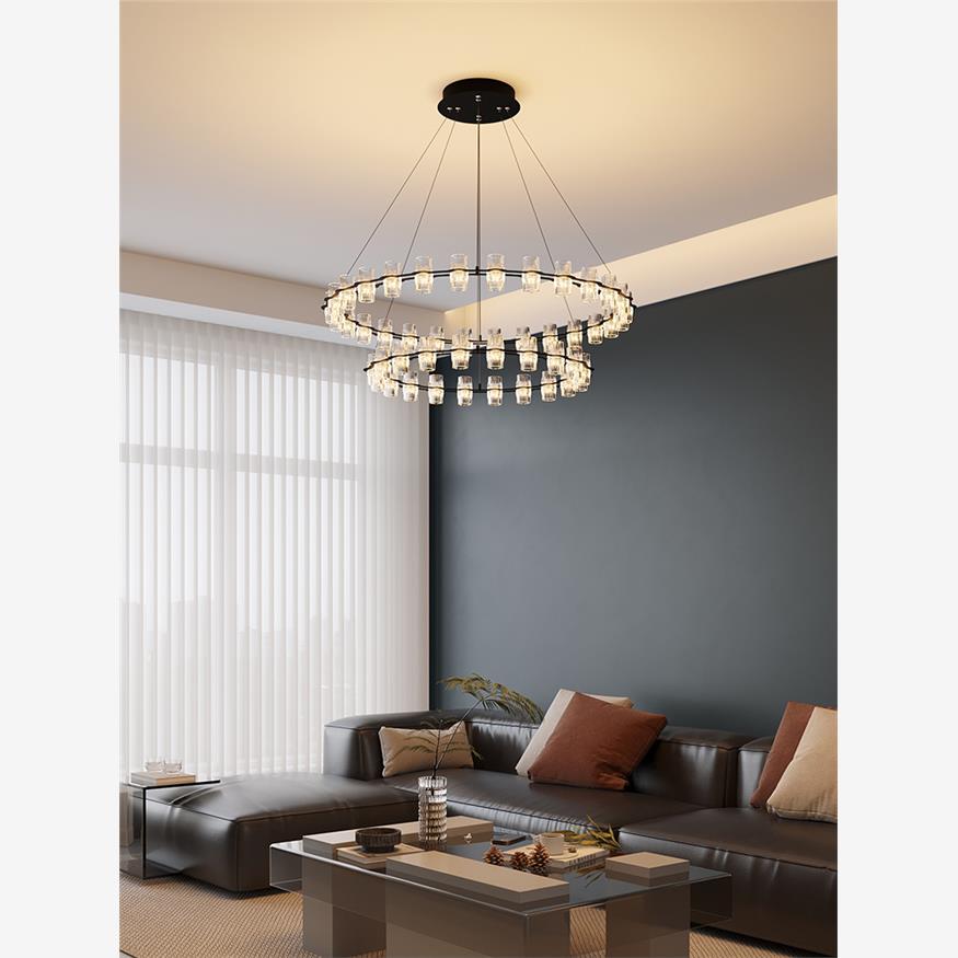 Nordic Indoor Lamp Led Circle Ceiling Hanging Chandeliers Black Wine Glass Engineering Pendant Lighting