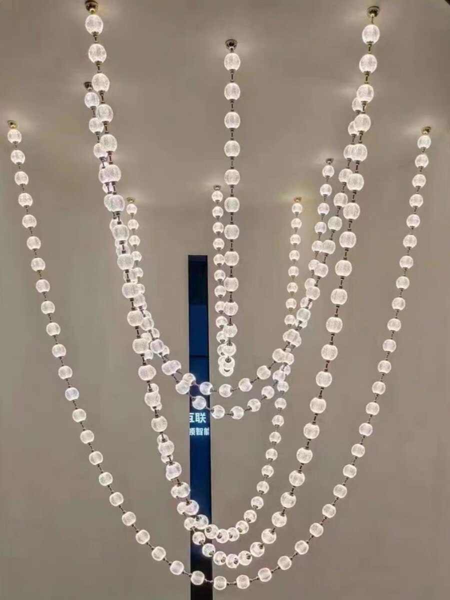 Adjustable Height Hotel Villa Staircase Light Necklace Chandelier Long String Duplex Building for Living Room Lobby